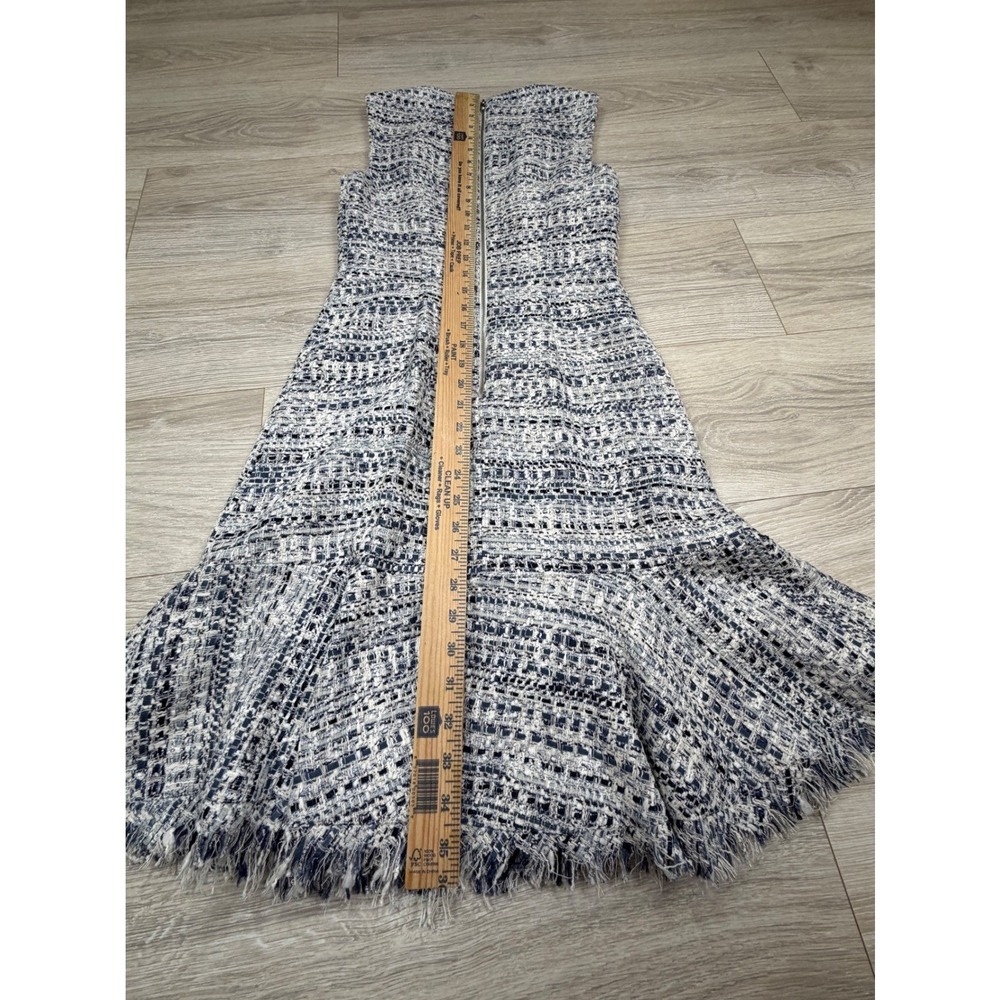 Kobi Halperin Blue White Tweed Sleeveless Flounce Fringe Hem Dress Size 0 - Picture 7 of 8